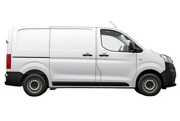 white delivery car for commercial shipping on isolated transparent background