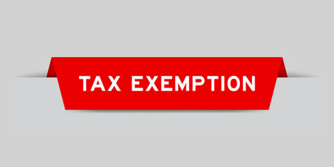 Red color inserted label with word tax exemption on gray background - obrazy, fototapety, plakaty