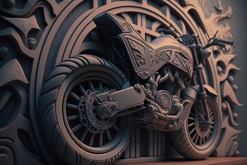 Fototapeta na wymiar Motorbike wall carving, Generative AI