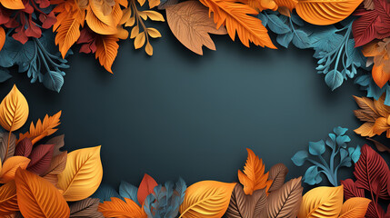 Autumn surface with frame for text and leaves. Generative Ai - Powered by Adobe