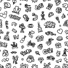 summer music city life crazy doodles seamless vector pattern ,hand drawn sketch background design element
