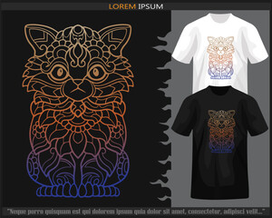 Gradient Colorful of cat mandala arts isolated on black and white t shirt.