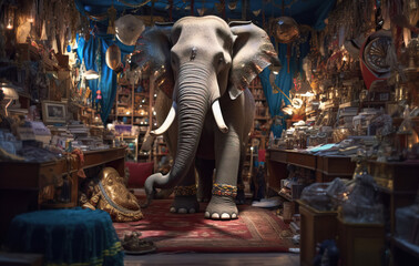 Large elephant inside a store created with Generative AI technology