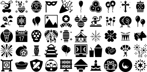Big Set Of Festival Icons Pack Hand-Drawn Isolated Drawing Pictograms Silhouette, Icon, Summer Festival, Festival Doodle Isolated On White