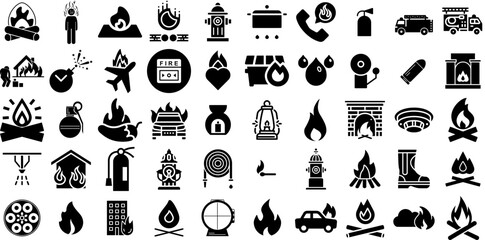 Mega Collection Of Fire Icons Bundle Hand-Drawn Solid Drawing Pictograms Fire, Doorway, Icon, Wind Pictogram For Apps And Websites