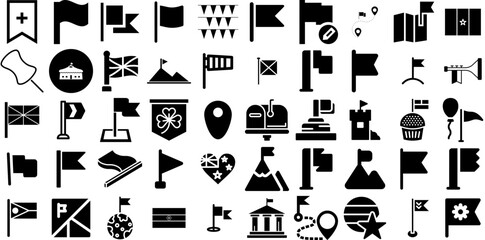 Mega Set Of Flag Icons Pack Linear Simple Web Icon Wind, Mark, Festival, Eu Doodle For Computer And Mobile