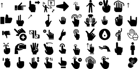 Huge Set Of Gesture Icons Bundle Hand-Drawn Isolated Concept Silhouettes Gradient, Icon, Gratitude, Set Signs For Apps And Websites