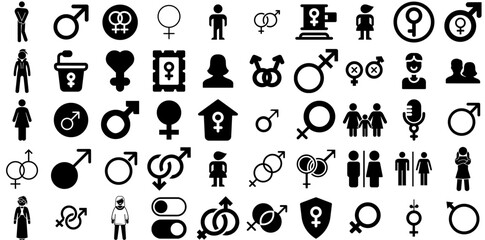 Huge Collection Of Gender Icons Collection Hand-Drawn Solid Vector Pictogram Illustration, Image, Person, Sweet Pictograph Isolated On White Background