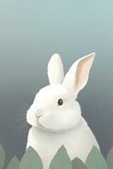 Obraz premium white rabbit on green grass made by midjeorney