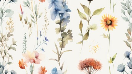 Seamless Watercolor Wildflower Patter