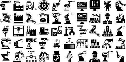 Huge Set Of Manufacturing Icons Set Isolated Modern Elements Icon, Plan, Manufacturing, Analysing Logotype Isolated On Transparent Background