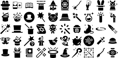Huge Set Of Magic Icons Pack Isolated Cartoon Elements Tool, Icon, Symbol, Dream Graphic Isolated On White Background