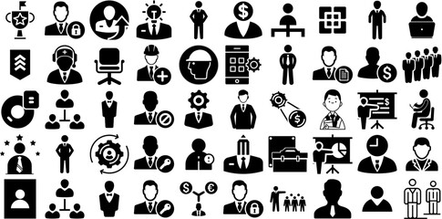 Massive Collection Of Manager Icons Bundle Hand-Drawn Isolated Modern Silhouette Businessman, Icon, Manager, Coach Doodle Isolated On White Background