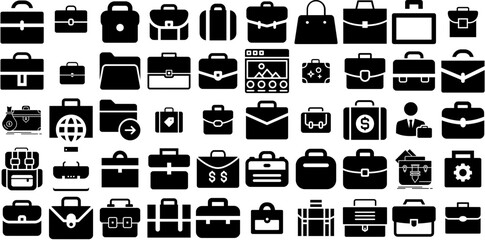 Massive Set Of Portfolio Icons Set Isolated Modern Signs Icon, Pen, Job, Suitcase Silhouettes For Apps And Websites