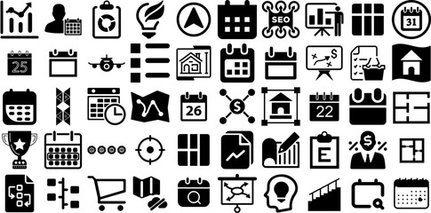 Big Set Of Plan Icons Set Flat Simple Glyphs Health Food, Management, Organise, Icon Element Isolated On White - obrazy, fototapety, plakaty