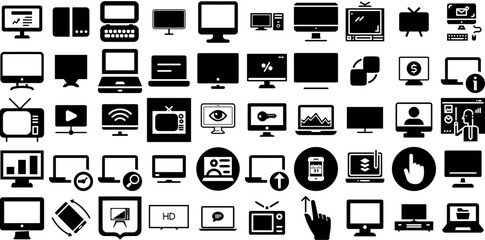 Big Collection Of Screen Icons Set Solid Modern Pictograms Tablet, Icon, Thin, Full Signs For Computer And Mobile - obrazy, fototapety, plakaty