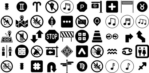 Massive Collection Of Signs Icons Collection Solid Design Elements Figure, Litter, Tool, Entrance Silhouette For Apps And Websites