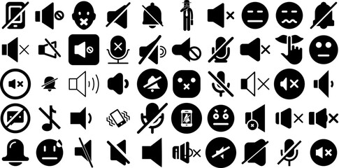 Huge Set Of Silent Icons Set Hand-Drawn Linear Modern Signs Mute, Public, Red, Silence Symbol Isolated On White Background - obrazy, fototapety, plakaty