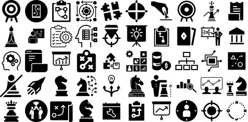 Huge Set Of Strategy Icons Collection Hand-Drawn Isolated Vector Pictograms Finance, Profile, Set, Goal Pictogram Vector Illustration