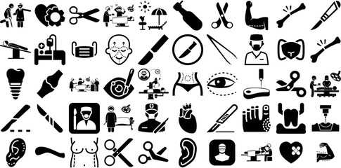 Massive Collection Of Surgery Icons Pack Hand-Drawn Linear Drawing Clip Art Plastic Surgery, Surgeon, Icon, Thin Symbol For Computer And Mobile - obrazy, fototapety, plakaty