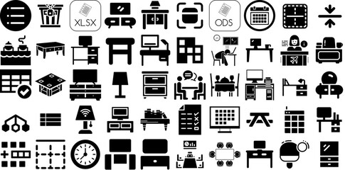 Massive Collection Of Table Icons Bundle Black Cartoon Glyphs Icon, Business, Wood, Picnic Symbols For Apps And Websites - obrazy, fototapety, plakaty