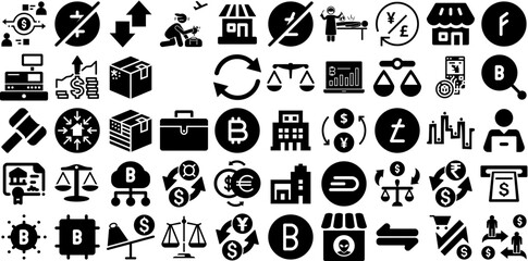 Big Set Of Trade Icons Collection Hand-Drawn Isolated Design Symbols Sell, Service, Icon, Investment Symbol Isolated On White Background