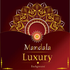 Red luxury background, with gold mandala ornament decorative background