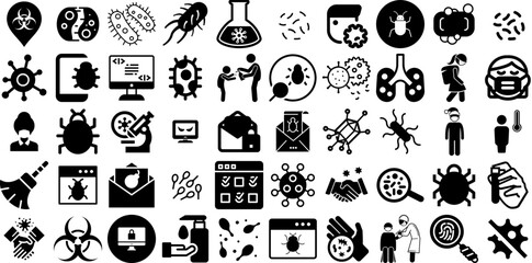Huge Collection Of Virus Icons Collection Solid Design Symbols Microorganism, Threat, Icon, Strand Pictogram Vector Illustration