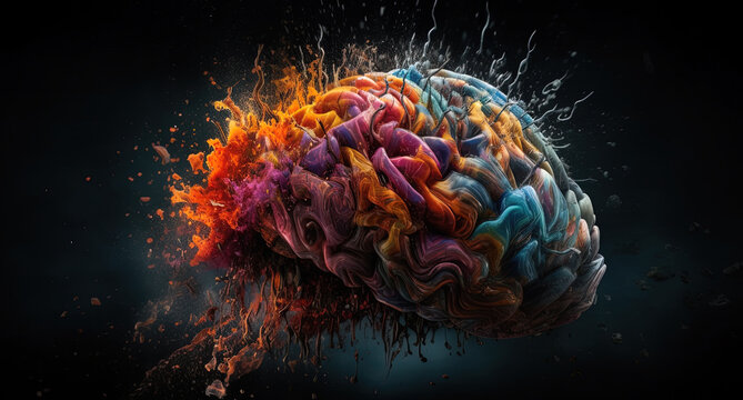 Concept art of a human brain exploding with knowledge and creativity. Brain tree. Generative AI