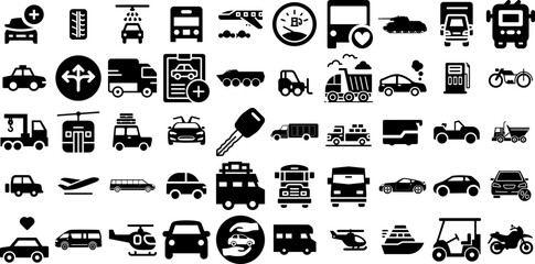 Huge Set Of Vehicle Icons Set Linear Design Pictogram Holiday Maker, Wheel, Icon, Coin Elements Vector Illustration