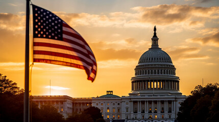 american flag and Capitol building in the background