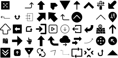 Massive Collection Of Direction Icons Collection Hand-Drawn Solid Cartoon Elements Icon, Renewal, Way, Symbol Clip Art Isolated On Transparent Background