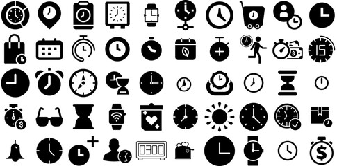 Big Collection Of Time Icons Pack Hand-Drawn Linear Simple Elements Rapid, Patient, Finance, Set Symbols For Computer And Mobile