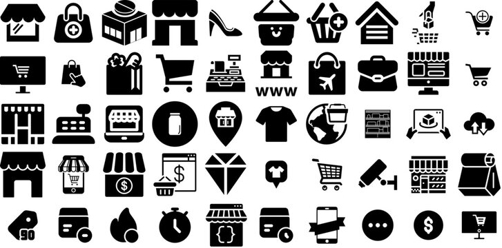 Huge Set Of Store Icons Set Linear Design Silhouettes Thin, Symbol, Silhouette, Icon Symbol Vector Illustration