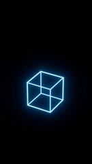 3d render, neon glowing geometric shape, retro poster