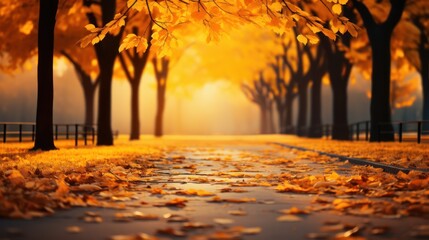 Naklejka na ściany i meble Beautiful autumn landscape. Colorful seasonal autumn background, wallpaper. Generative AI