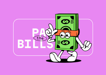 Money Retro Cartoon | Poster And Editorial Design | character slogan quote and other elements for Money