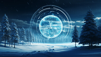 Creative winter tree concept, technology and future concept, background, generative ai