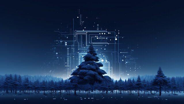 Creative winter tree concept, technology and future concept, background, generative ai