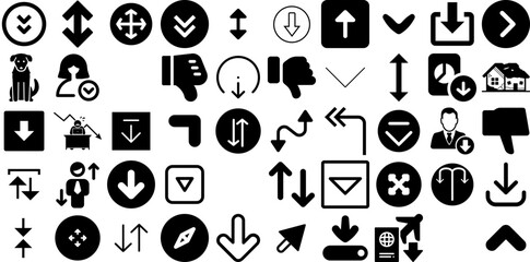 Big Set Of Down Icons Bundle Black Infographic Symbols Go, Symbol, Icon, Circle Symbol Isolated On Transparent Background