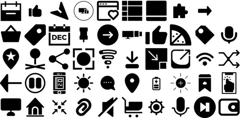 Massive Set Of Interface Icons Collection Hand-Drawn Black Vector Signs Symbol, Icon, Setting, Circle Illustration Isolated On White