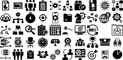 Mega Collection Of Management Icons Pack Hand-Drawn Isolated Cartoon Signs Investment, People, Finance, Festival Element Isolated On Transparent Background