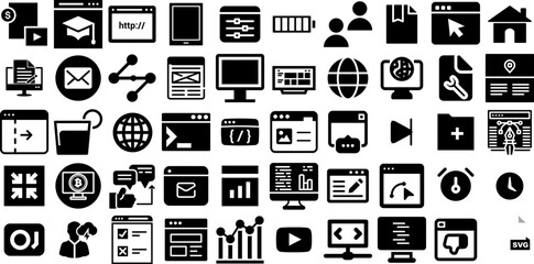 Huge Collection Of Web Icons Collection Linear Cartoon Symbol People, Court, Silhouette, Mark Pictograms For Computer And Mobile - obrazy, fototapety, plakaty