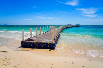 Floating pontoon on a beautiful beach with turquoise transparent waters on Koh Rok island (Ko Rok...