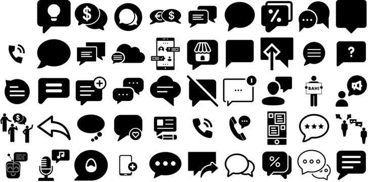 Huge Collection Of Chat Icons Collection Linear Modern Pictogram Comma, Global, Set, People Pictograph Isolated On Transparent Background
