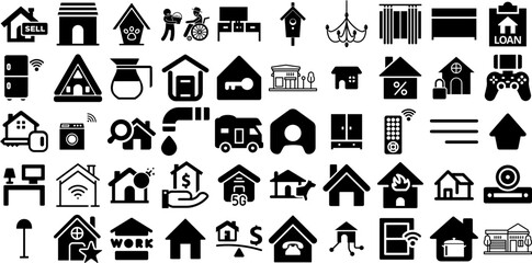 Massive Set Of Home Icons Collection Isolated Design Pictograms Automation, Installation, People, Sensor Pictograph Isolated On White Background