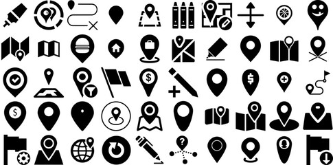 Mega Set Of Marker Icons Set Hand-Drawn Solid Infographic Glyphs Mark, Icon, Pointer, Cosmetic Pictogram For Computer And Mobile - obrazy, fototapety, plakaty