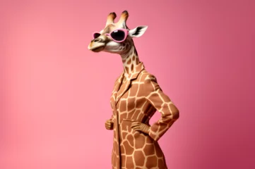 Gordijnen Giraffe wearing gentlemen suit and googles Photoshoot  © SUSAI