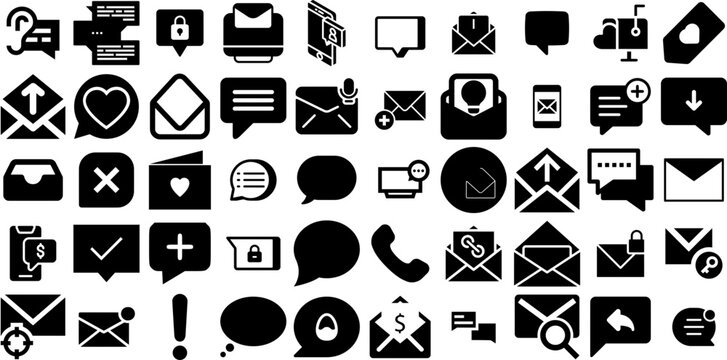Big Collection Of Message Icons Pack Hand-Drawn Isolated Vector Silhouette Optimization, Toque, Post, Icon Clip Art For Computer And Mobile