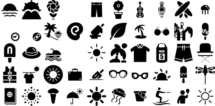 Mega Collection Of Summer Icons Collection Flat Infographic Clip Art Frog, Sweet, Festival, Set Buttons For Computer And Mobile